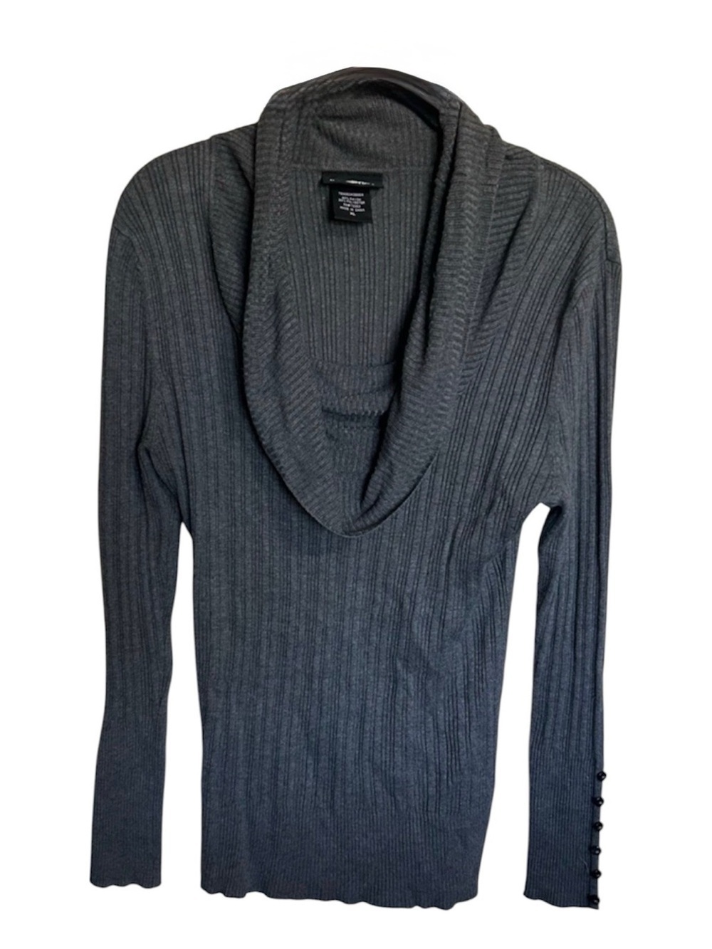 Charcoal Gray Ribbed Cowl Neck Sweater Long Sleeve Button  Size XL